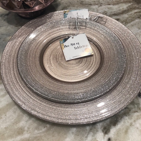 Turkish Glass Rose Pink Silver 11” Dinner Plates 4 - Picture 3 of 9